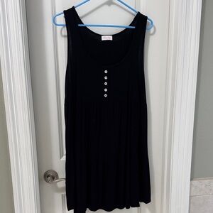 Pink Lilly Sleeveless Black Tiered Mini Dress with Front Button Detail